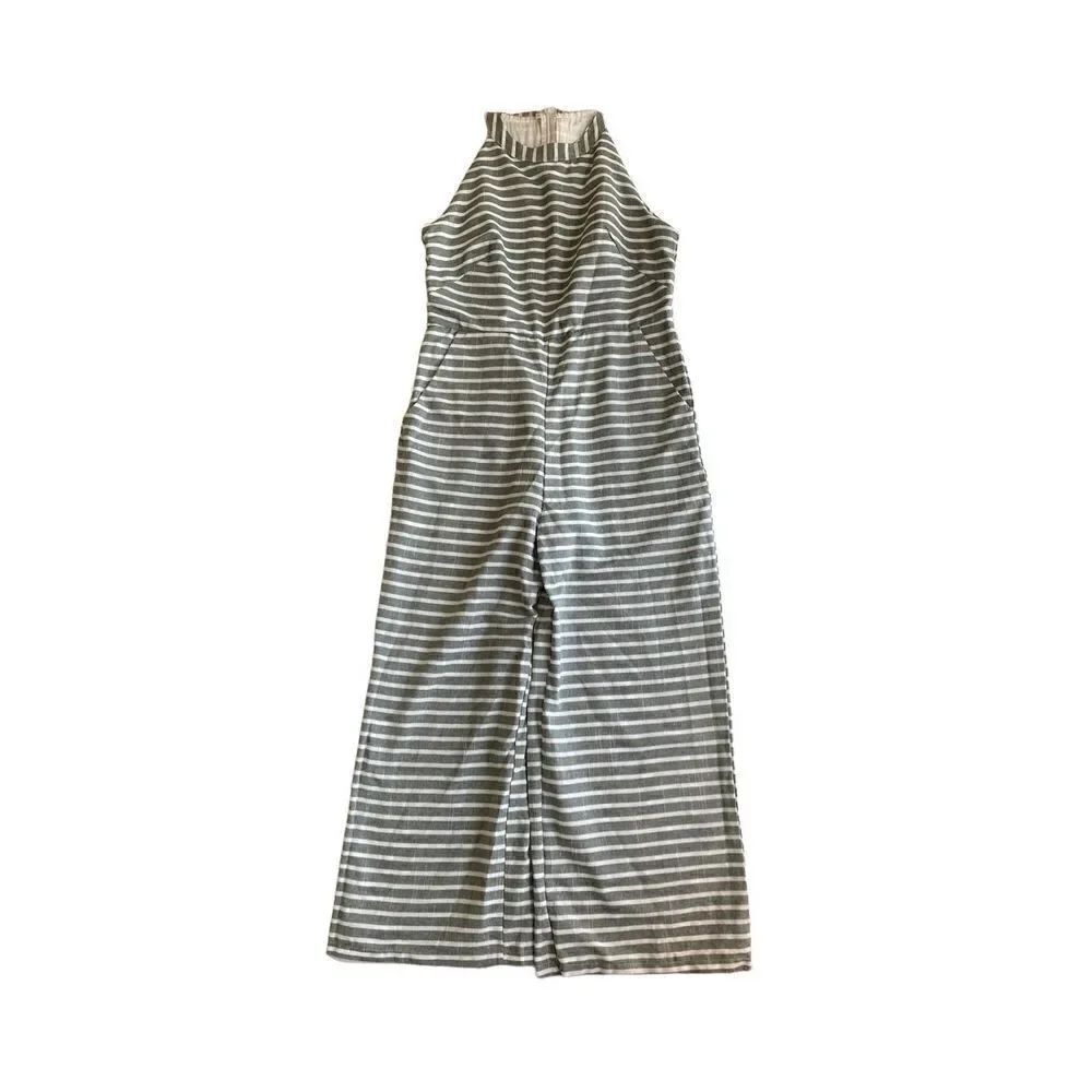 Women’s striped 100% cotton, fully lined green and white jumpsuit s/small